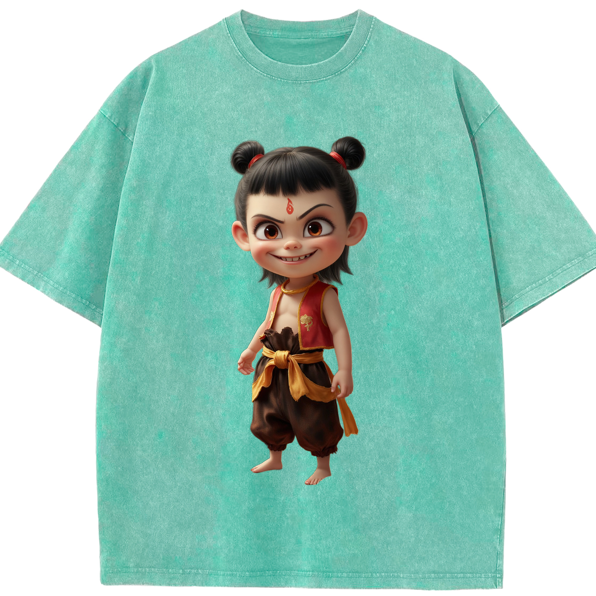 （画像用） Ne Zha 2 ナタ 魔童の大暴れ 綿100% ヴィンテージ風 半袖Tシャツ（フロントプリント）